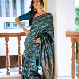 KALINI Floral Woven Design Zari Kanjeevaram Saree-38