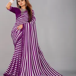 limtd Striped Sequinned Pure Georgette Leheriya Saree-picture-41