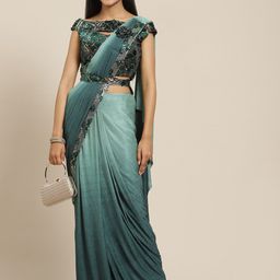 Grancy Green Woven Design Sequinned  Leheriya Saree-image-86