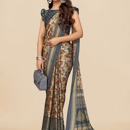 KALINI Kalamkari Printed Poly Chiffon Saree-image-78