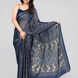 MIRCHI FASHION Navy Blue & Beige Ethnic Motifs Printed Saree-picture-16