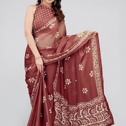 MIRCHI FASHION Maroon & White Batik Printed Block Print Saree-picture-28
