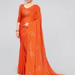 MIRCHI FASHION Orange & Gold-Toned Embellished Poly Chiffon Saree-16