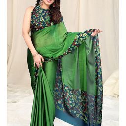 KALINI Floral Printed Border Poly Chiffon Saree-image-101