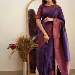 KALINI Ethnic Motifs Woven Design Zari Silk Blend Kanjeevaram Saree-picture-54