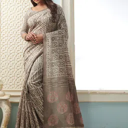 Mitera Women Grey & Brown Ethnic Motifs Art Silk Bhagalpuri Saree With Matching Blouse-image-96