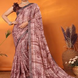 KALINI Floral Beads and Stones Block Print Saree-image-0