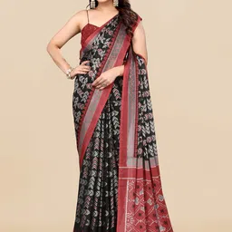 MIRCHI FASHION Black & Red Geometric Printed Block Print Saree-20