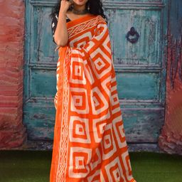 KIAARON Pure Cotton Block Geometric Printed Saree-image-13