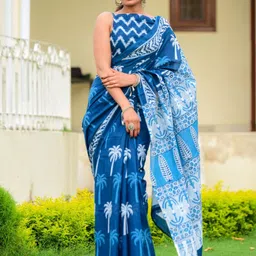 TROPWEAR Floral Pure Cotton Block Print Saree-24