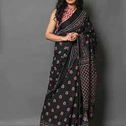 TROPWEAR Floral Pure Cotton Block Print Saree-41