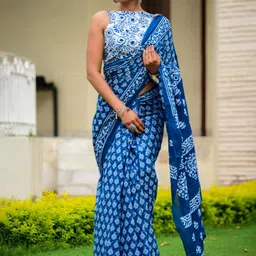 TROPWEAR Floral Pure Cotton Block Print Saree-picture-8