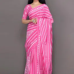 JALTHER Striped Pure Cotton Block Print Saree-56
