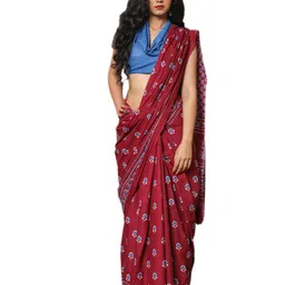 TROPWEAR Ethnic Motifs Printed Jaipuri Pure Cotton Block Print Saree-6