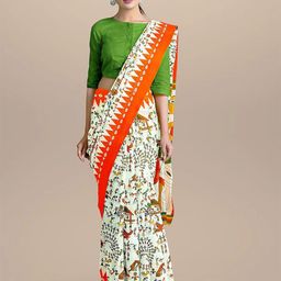 JAIPURI BLOCK PRINT Warli Pure Cotton Block Print Saree-image-33
