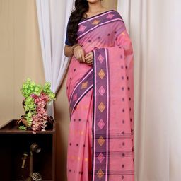 PuJoy Woven Design Pure Cotton Handloom Taant Saree-image-95