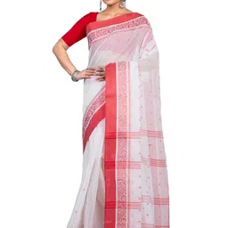 PuJoy Ethnic Motif Woven Design Pure Cotton Handloom Taant Saree-picture-0