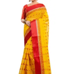 DipDiya Ethnic Motifs Woven Design Zari Pure Cotton Taant Saree-picture-49