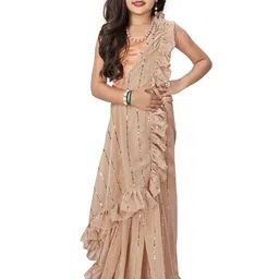 LOOKS AND LIKES Girls Embellished Ruffle Ready to Wear Saree-15