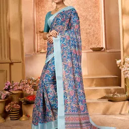 KALINI Floral Zari Linen Blend Saree-16