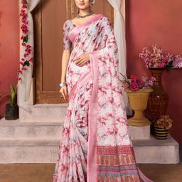 KALINI Floral Zari Linen Blend Saree-37