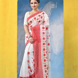 DESH BIDESH Floral Embroidered Pure Cotton Khadi Saree-picture-47