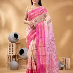 DESH BIDESH Ethnic Motifs Printed Zari Pure Cotton Taant Saree-image-22