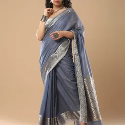 Mitera Blue Zari Banarasi Saree-picture-42