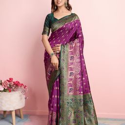 RICH & ROMAN Woven Design Zari Pure Silk Banarasi Saree-37