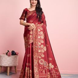 RICH & ROMAN Ethnic motifs Zari Pure Silk Banarasi Saree-image-58
