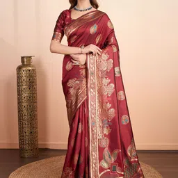 RICH & ROMAN Woven Design Zari Pure Silk Banarasi Saree-image-45