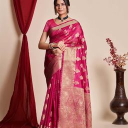 Mitera Pink & Gold-Toned Ethnic Motifs Woven Design Zari Detailed Organza Saree-picture-0