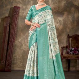 Silk Land Floral Printed Zari Art Silk Banarasi Saree-image-81