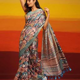 Silk Land Floral Printed Zari Art Silk Banarasi Saree-image-41