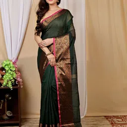 PuJoy Paisley Zari Pure Cotton Handloom Taant Saree-picture-13