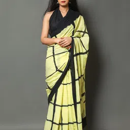 JAIPURI BLOCK PRINT Checked Pure Cotton Saree-53