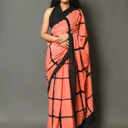 JAIPURI BLOCK PRINT Checked Pure Cotton Saree-52