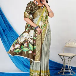 Anouk Grey & Green Bandhani Zari Bandhani Saree-image-68