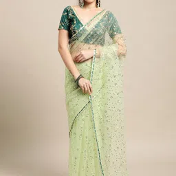 Warthy Ent Embellished Sequinned Net Saree image 1