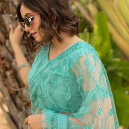 Subham Embroidered Beads and Stones Net Saree-8