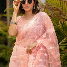 Subham Embellished Beads and Stones Net Saree-18