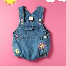Nauti Nati Infant Girls Embroidered Pure Cotton Denim Dungaree-image-32