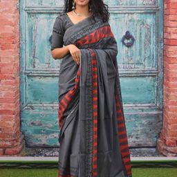 Sanganeri Print Floral Pure Cotton Ikat Saree-image-45