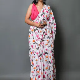 Sanganeri Print Floral Pure Cotton Ikat Saree-17