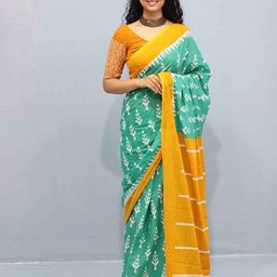 Sanganeri Print Floral Printed Pure Cotton Ikat Saree-image-93