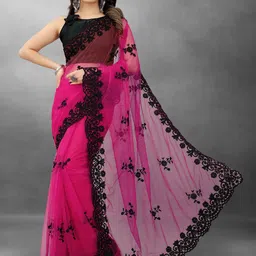 BARKIYA CREATION Floral Embroidered Net Saree-58