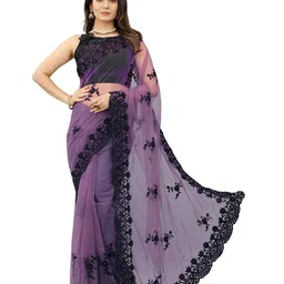 BARKIYA CREATION Floral Embroidered Beads Detail Net Saree-46