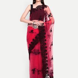 BARKIYA CREATION Floral Embroidered Net Saree-image-35