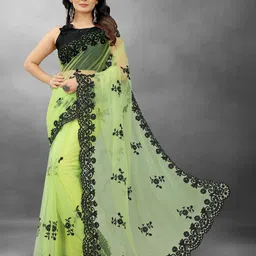 BARKIYA CREATION Floral Embroidered Beads And Stones Net Saree-picture-26