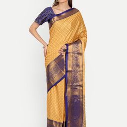 Mitera Yellow & Gold-Toned Woven Design Zardozi Mysore Silk Saree-image-79